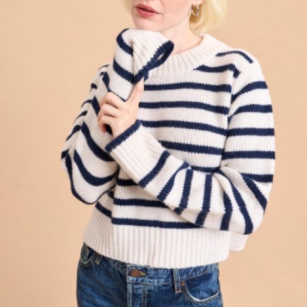 La Ligne Cropped Marin Sweater Cream & Navy